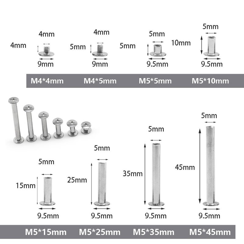 Ruidee 140 Pcs/70 Set Chicago Screws M5 Stainless Steel Binding Screw Post Leather Screws Metal Nail Rivet Chicago Button for Albums Belt Bookbinding (ZD-C/Silver) - Image 2